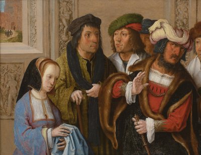 Żona Potyfara pokazuje szaty Józefa, ok. 1512 (olej na płycie) autorstwa Lucas van Leyden