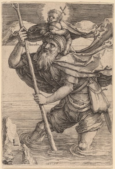 Św. Krzysztof niosący Dzieciątko Chrystus autorstwa Lucas van Leyden