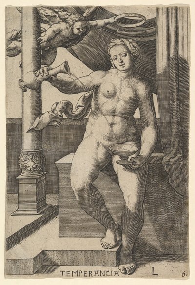 Wstrzemięźliwość Temperancia, 1530. autorstwa Lucas van Leyden