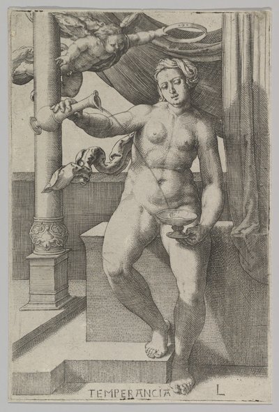Wstrzemięźliwość, z serii Cnoty, 1530. autorstwa Lucas van Leyden