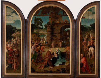 Adoracja Tryptyku Trzech Króli, ok. 1510 autorstwa Lucas van Leyden