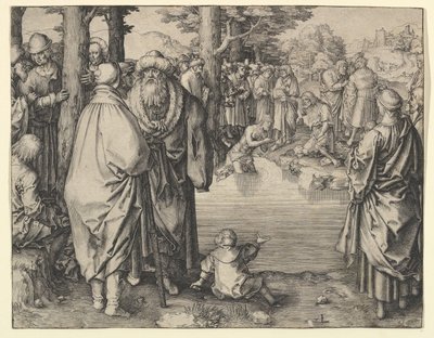 Chrzest Chrystusa w rzece Jordan, ca. 1510. autorstwa Lucas van Leyden