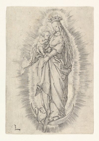 Ukoronowana Dziewica z Dzieciątkiem w Chwale, ca. 1512. autorstwa Lucas van Leyden