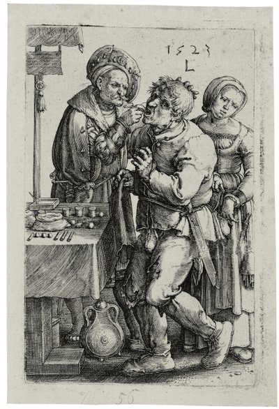Dentysta, 1523 autorstwa Lucas van Leyden