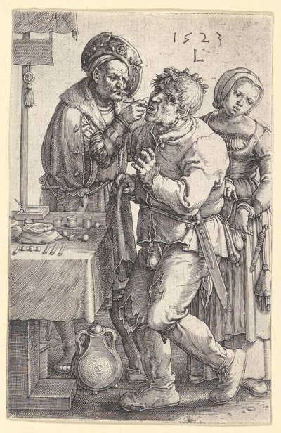 Dentysta, 1523. autorstwa Lucas van Leyden
