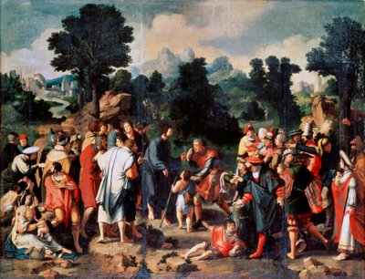 Uzdrowienie ślepca z Jerycha, panel centralny, 1531. autorstwa Lucas van Leyden