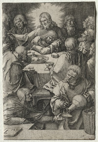 Pasja: Ostatnia Wieczerza, 1521. autorstwa Lucas van Leyden