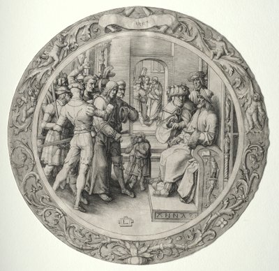 Okrągła pasja: Chrystus przed Najwyższym Kapłanem autorstwa Lucas van Leyden