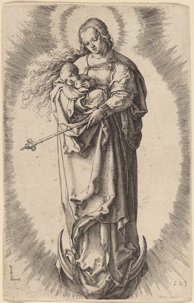 Dziewica z Dzieciątkiem na Półksiężycu autorstwa Lucas van Leyden