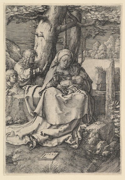 Dziewica z Dzieciątkiem z dwoma aniołami, 1523. autorstwa Lucas van Leyden