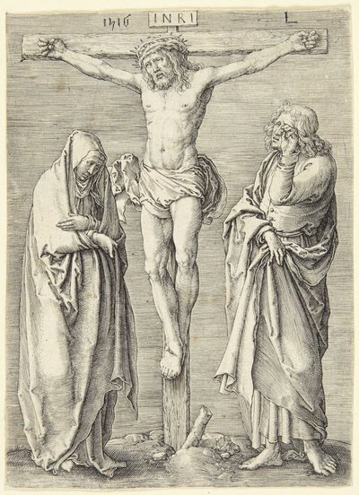 Matka Boska i święty Jan u stóp krzyża autorstwa Lucas van Leyden