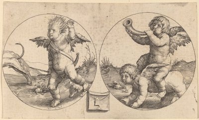 Dwa amorki w dwóch kręgach autorstwa Lucas van Leyden