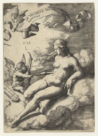 Wenus i Kupidyn Venus la tresbelle deese damours (tytuł na obiekcie) autorstwa Lucas van Leyden