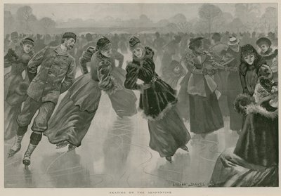 Łyżwiarstwo na Serpentynie, Hyde Park, Londyn (grawerunek) autorstwa Lucien Davis