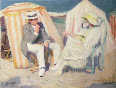 Rozmowa na plaży (olej na płótnie) autorstwa Lucien Hector Jonas