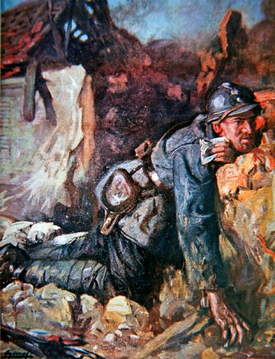 Ranny posłaniec w bitwie pod Verdun autorstwa Lucien Hector Jonas