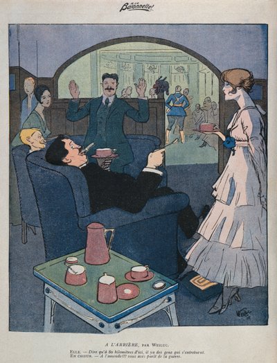 Na froncie domu, ilustracja z „La Baionnette”, 2 września 1915 (kolor lito) autorstwa Lucien Henri Weiluc