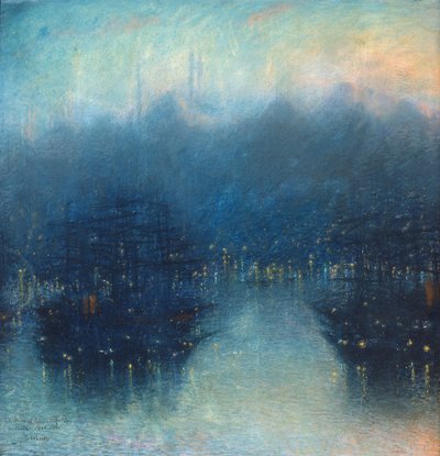 Konstantynopol (Wieczór w porcie) (pastel na papierze) autorstwa Lucien Levy-Dhurmer
