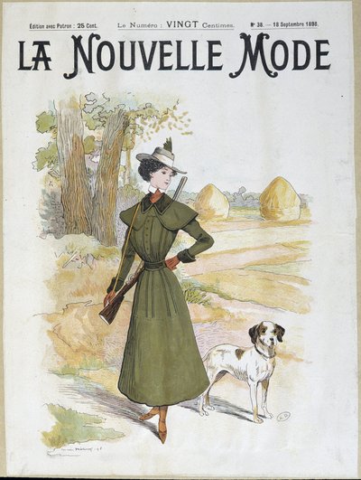 Kobieta w stroju myśliwskim z karabinem - w „Trybie La Nouvelle” z września 1898 r. autorstwa Lucien Metivet