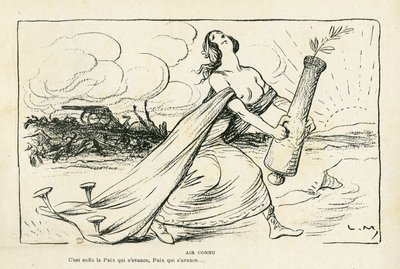 ilustracja w Le Rire, 03.05.13 - Znajome powietrze - Bałkany, broń, pociski, pokój, pierwsza wojna światowa (grawerowanie) autorstwa Lucien Metivet
