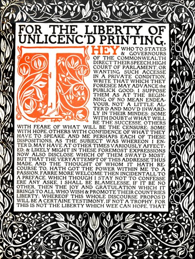 Eragny Press: Strona otwierająca Areopagitica, c.1895-1914. autorstwa Lucien Pissaro