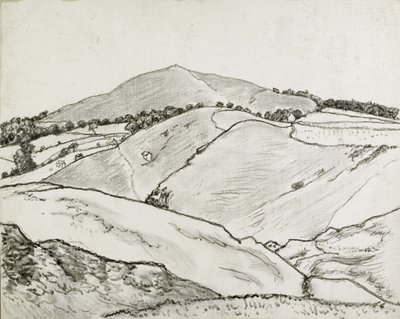 Cefn Bryn, 1933 (czarna kreda i olejny wash na płótnie ułożonym na płycie) autorstwa Lucien Pissarro