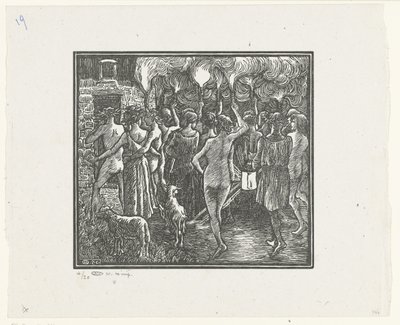 Od fakkeloptocht Daphnis i Chloe, procesja z pochodniami Daphnis i Chloe (tytuł serii) autorstwa Lucien Pissarro