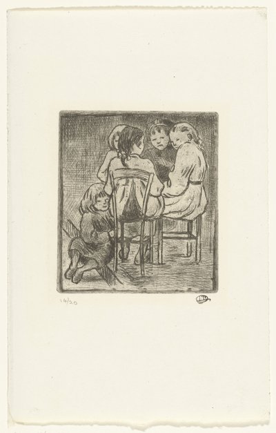 Grupa pięciu siedzących dziewczyn autorstwa Lucien Pissarro