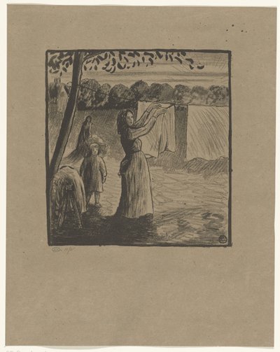 Wieszanie prania autorstwa Lucien Pissarro