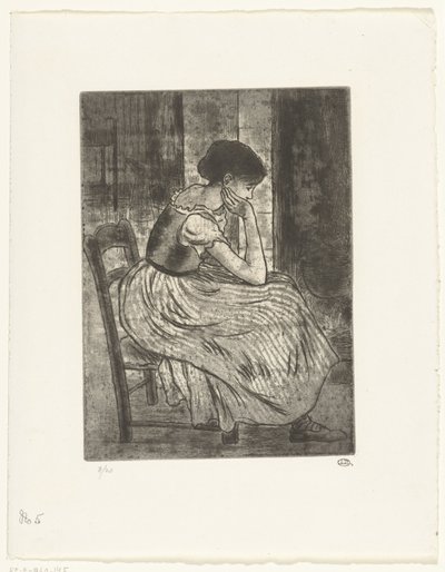 Młoda kobieta siedząca przy ognisku autorstwa Lucien Pissarro