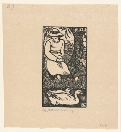Dziewczyna i dwie kaczki La Fille au Canards autorstwa Lucien Pissarro