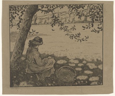 Dziewczyna pod drzewem na łące autorstwa Lucien Pissarro