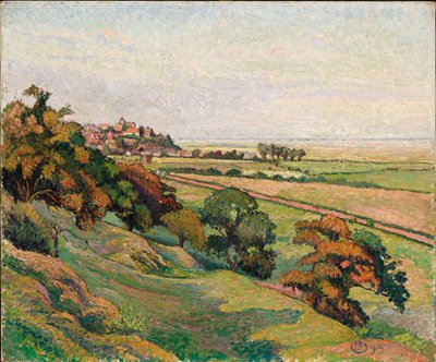 Żyto z Cadborough, zachód słońca autorstwa Lucien Pissarro