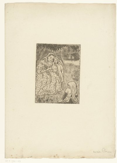 Kobieta z dwiema dziewczynami na łące autorstwa Lucien Pissarro