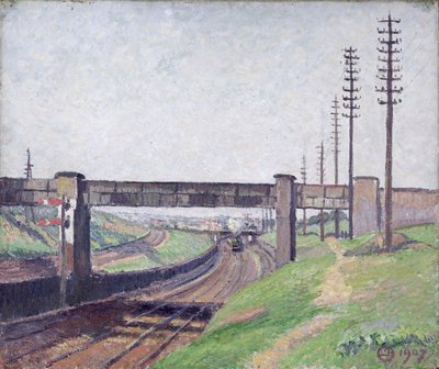 Most kolejowy Wells Farm, Acton autorstwa Lucien Pissarro