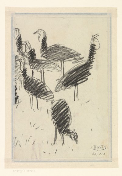 Sześć ptaków autorstwa Lucien Pissarro