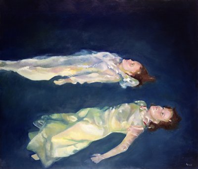 Dwie pływające dziewczyny, 2004 (olej na płycie) autorstwa Lucinda Arundell