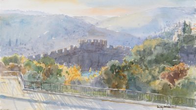 Hills Beyond the City, Wschód słońca, Jerozolima, 2019 (w/c na papierze) autorstwa Lucy Willis
