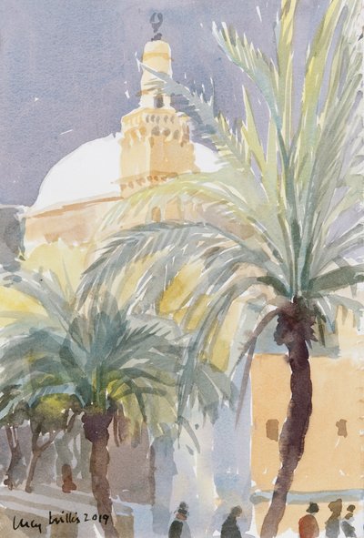 Old City Palms II, Jerozolima, 2019 (w/c na papierze) autorstwa Lucy Willis