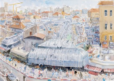 Widok z balkonu, Mahane Yehuda, Jerozolima, 2019 (w/c na papierze) autorstwa Lucy Willis