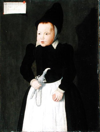 Portret dziecka trzymającego Rinkelbela (olej na panelu) autorstwa Ludger Tom the Younger Ring