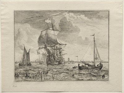 Scena morska z Amsterdamem w oddali autorstwa Ludolf Backhuysen
