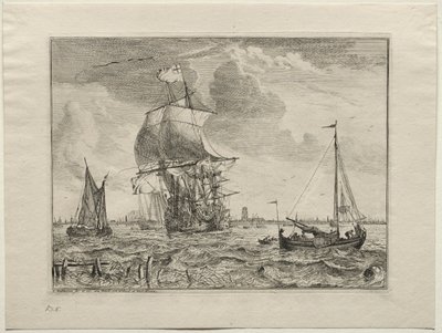 Scena morska z Amsterdamem w oddali, 1701. autorstwa Ludolf Backhuysen