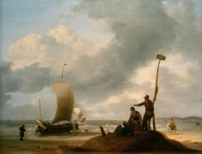 Plaża z łodziami rybackimi autorstwa Ludolf Backhuysen
