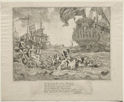 Personifikacja Amsterdamu jadącego rydwanem Neptuna, 1701. autorstwa Ludolf Backhuysen
