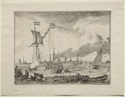 Widok Amsterdamu ze statkami na pierwszym planie, 1701. autorstwa Ludolf Backhuysen