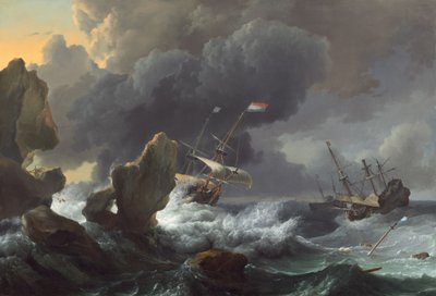 Statki w niebezpieczeństwie u wybrzeży Skalistych, 1667. autorstwa Ludolf Backhuysen I