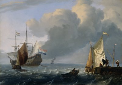 Holenderska fregata i inne statki u wybrzeży, ok. 1690 (olej na panelu dębowym) autorstwa Ludolf Bakhuizen