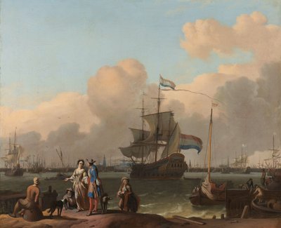 Y w Amsterdamie, z fregatą „De Ploeg” autorstwa Ludolf Bakhuysen