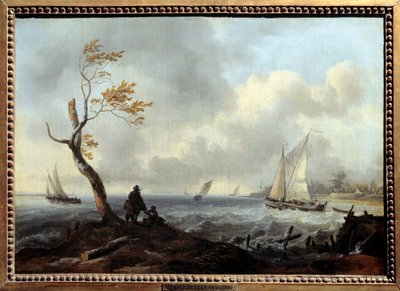 Łódź rybacka i łódź przybrzeżna podczas złej pogody lub wichury Obraz Ludolfa Backhuysena (1631-1708) autorstwa Ludolf I Backhuysen